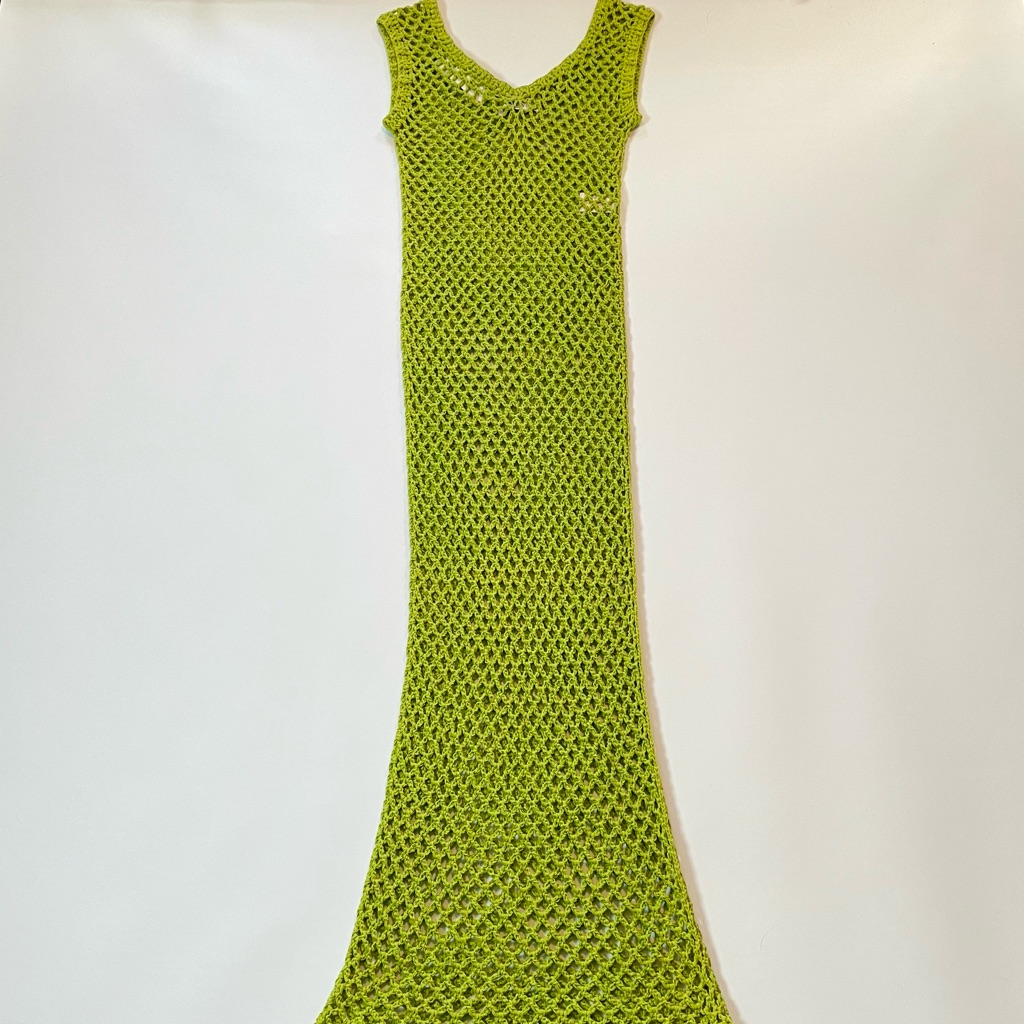 Lusana Green Crochet Maxi Dress